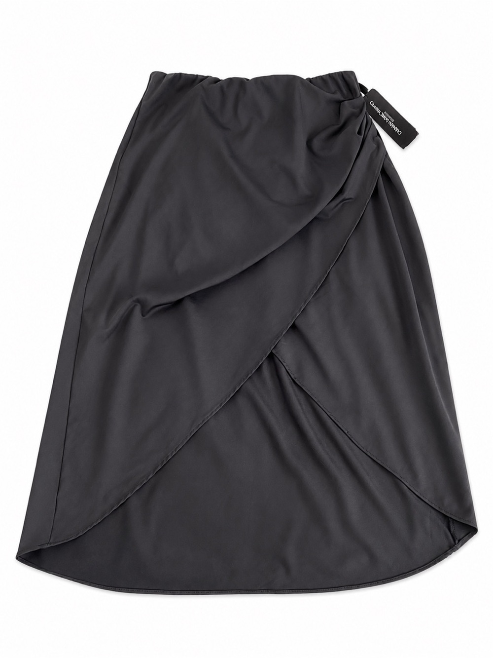Carmen Marc Valvo Black Tulip-Overlap Midi Skirt swim cover - Picture 2 of 5